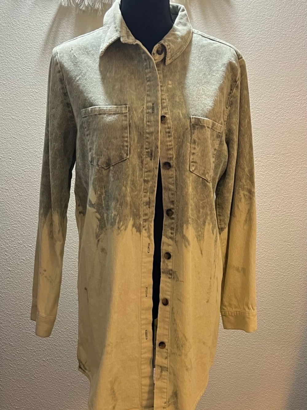 Peach Love California Two-Tone Olive/Tan Corduroy Button-Down Shacket